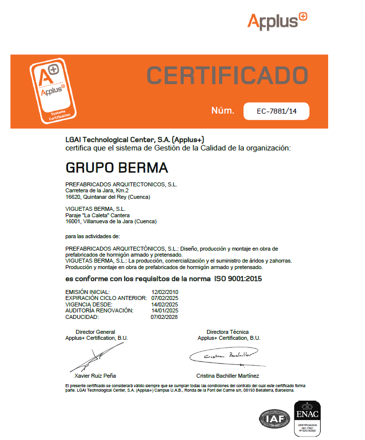 Certificado ISO 9001-2015 – GRUPO BERMA.